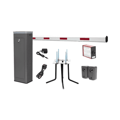 Kit COMPLETO Barrera Derecha XBF Con Corona LED / Brazo de 3M / Incluye Sensor de Masa, Transformador, Lazo Magnético, Ancla, Fotoceldas y 2 Controles Inalámbricos