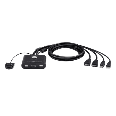 Switch KVM | USB FHD HDMI | de 2 puertos en formato cable | 1920x1080 @ 60Hz (FHD)| HDCP 1.4 | Conecta y controla 2 equipos con un solo monitor, teclado y mouse