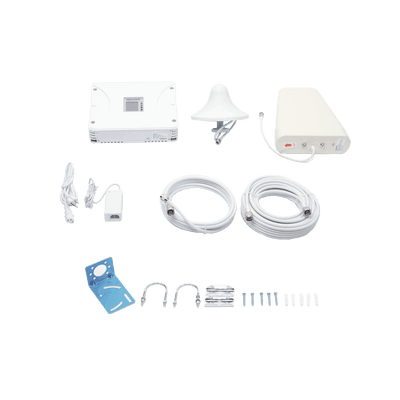 Kit Amplificador de Señal Celular 2G, 3G, 4G y 5G / Mejora llamadas convencionales y VoLTE / Amplifica señal de TELCEL, AT&T, MOVISTAR, BAIT,DiRi y más / Cubre hasta 300 m² con una antena y hasta 900 m² con 3 antenas.
