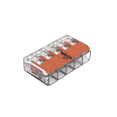 Borna de Conexión / 5 Conductores / 4 mm² Máximo / Palanca Naranja / Transparente / 32A 450V / UL JET ENEC / CAGE CLAMP® / T85