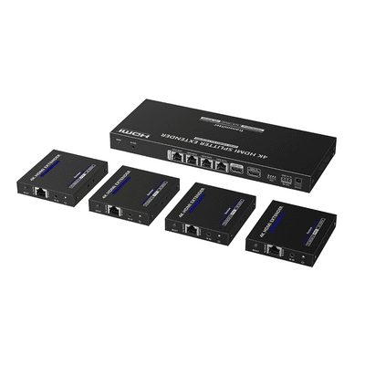 Kit Divisor y Extensor HDMI | 1x4 | Hasta 70 m |Resolución 4K @ 60 Hz |  Cat 6/6a/7 | IPCOLOR | CERO LATENCIA | Puerto S/PDIF | EDID | RS232 | Salida Loop / PoC