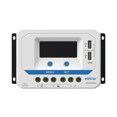 Controlador Solar PWM / 30A / 12/24V/36/48V / Doble USB / Pantalla LCD / Tierra Positivo Común