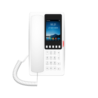 Teléfono IP Hotelero Wi-Fi 6 / Pantalla IPS 3.5" 320x480 / 2 Líneas SIP / 5 Teclas Programables / Puerto USB-A / PoE 802.3af / Audio HD / Diseño Blanco