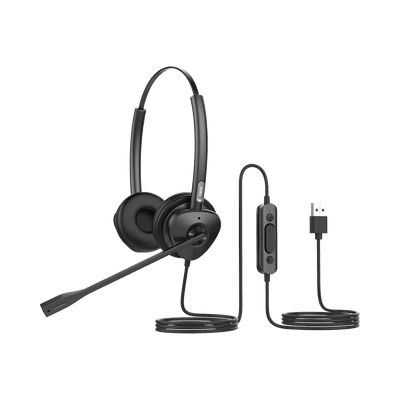 Diadema binaudal (duo) con tecnología antishock para teléfonos IP FANVIL USB con micrófono de cancelación de ruido, larga durabilidad