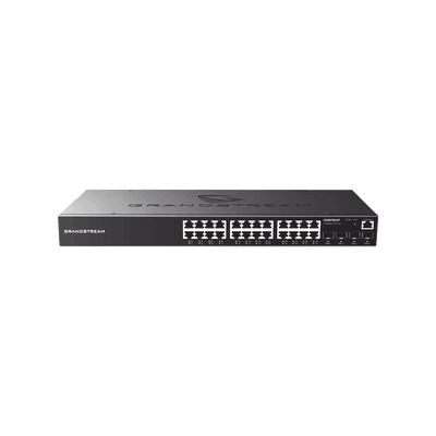 Switch PoE+ Administrable / 24 Puertos 10/100/1000 Mbps + 4 SFP / 360W PoE Total / Switching 56 Gbps / Cloud GWN Sin Costo / Montable en Rack