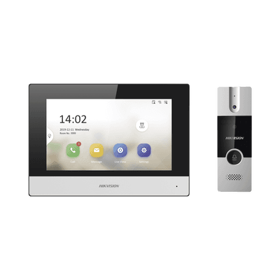 Kit de Videoportero Híbrido de Plastico / IP a 4 Hilos con Función de Llamada a App Hik-Connect / Monitor se Conecta a Internet por Cable o WiFi y por 4 Hilos al Frente de Calle / Expandible a Mas Equipos