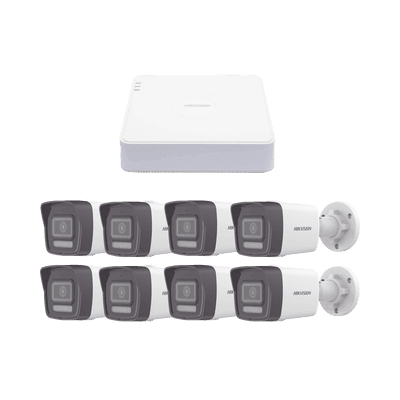 Kit IP 1080p (2 Megapixel) / NVR de 8 Canales con 8 Puertos PoE / 8 Cámaras IP Bala ColorVu Lite y Motion Detection 2.0 / Micrófono Integrado