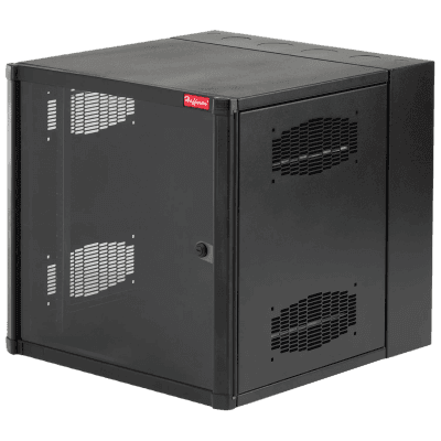 Gabinete AccessPlus de 12 UR Montaje en Pared de 19in, Rieles Numerados y Roscados #10-32, Puerta con Ventana de Seguridad, 600 mm de Ancho, 762 mm de Profundidad, 12 UR, Color Negro