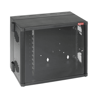 Gabinete AccessPlus de 12 UR Montaje en Pared de 19in, Rieles Numerados y Roscados #10-32, Puerta con Ventana de Seguridad, 700 mm de Ancho, 637 mm de Profundidad, Color Negro