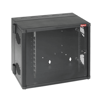 Gabinete AccessPlus de Montaje 26 UR en Pared de 19in, Rieles Numerados y Roscados #10-32, Puerta con Ventana de Seguridad, 700 mm de Ancho, 637 mm de Profundidad, Color Negro