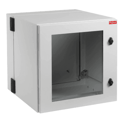 Gabinete Industrial ProTek de 12 UR Puerta con Ventana de 612 x 600 x 610 mm, Protección NEMA Tipo 12; IP55; IK10, Abatible, Fabricado en Acero, Color Gris Claro