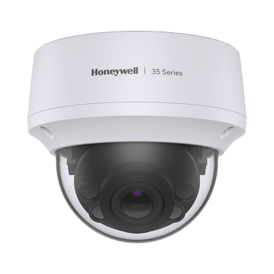 Domo IP 8 Megapíxel / Lente Mot. 2.7 a 13.5 mm / 50 mts IR /  Ultra Baja Iluminación / NDAA / ONVIF / IP67 / IK10 /  IA (Filtro de Humanos y Vehiculos) / Merodeo / Conteo de Personas / PoE / Audio y Alarmas I/O / Serie 35 / Honeywell Securit
