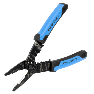 Pinzas Pelacables Multiuso / Pela Cables Sólidos 10-20 AWG y Trenzados 12-22 AWG / Capacidad Ponchado Terminales 10-22 AWG / Corte Tornillos 4-40 a 10-32 / Acero Óxido Negro / Mangos TPE Ergonómicos