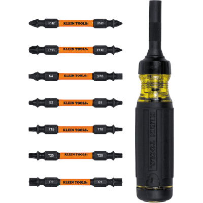 Desarmador Multipunta 15 en 1 / Matraca Resistente / Siete Puntas de Doble Extremo / Grado Industrial / Mango Cushion-Grip / Resistente al Impacto