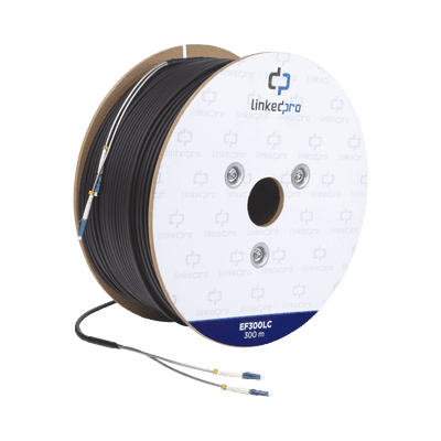 Carrete de Fibra Óptica Monomodo con Conectores LC-LC Duplex, Reforzada con Kevlar, de 300 Metros (984.25 Pies), Para Instalaciones Subterráneas por Tubería