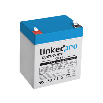Batería de respaldo 12 V  |  5.5 Ah  |  AGM | Especial para Seguridad Electrónica | UPS | Sistemas de Emergencia  | Vida útil 5 años | Terminales F1  + Adaptador F2