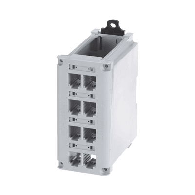 Panel de Parcheo Modular para Cobre, de Instalación en Riel DIN Estándar de 35 mm (1.38 pulgadas), 8 Puertos Mini-Com, Color Gris