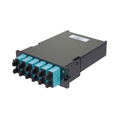 Placa Acopladora de Fibra Óptica FAP, Con 12 Pigtails y 6 Conectores SC Duplex (12 Fibras), Para Fibra Multimodo OM3/OM4, Color Aqua