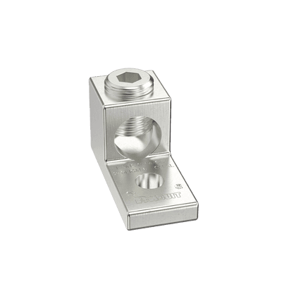 Terminal tipo Lengüeta Recta de Aluminio con Agujero 1/4", y Barril para Cable #14 - 2/0 AWG