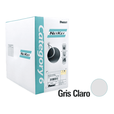Bobina de Cable UTP de 305 Metros (1000 Pies) de Cobre, NetKey, Gris Claro, Categoría 6 (24 AWG), 1000Mbps, Riser (CMR), de 4 Pares