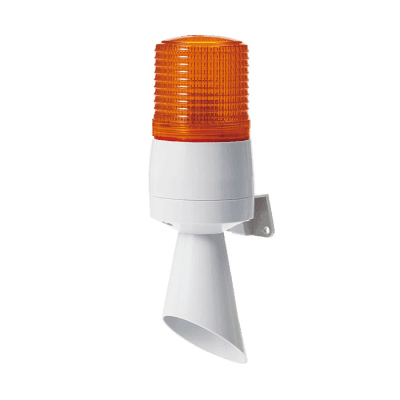 Luz de Señal con Buzzer Incorporado a 95 dB , LED Fijo e Intermitente, color Ámbar a 110 VCA