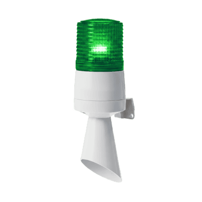 Luz LED con patrones de destello fijo y destellante con buzzer incorporado de alto volumen Máx. 95 dB color Verde 24 VCD