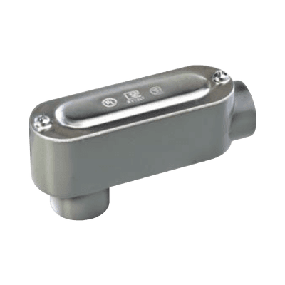Caja oval roscada tipo LB de 1 1/4" (31.8 mm) incluye tapa y tornillos.