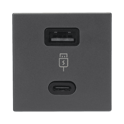 Módulo Doble USB Tipo A+C / Carga Rápida 30W / Color Grafito / Compatible con Torres y Cajas Simon / Modelo: (K126F/14)