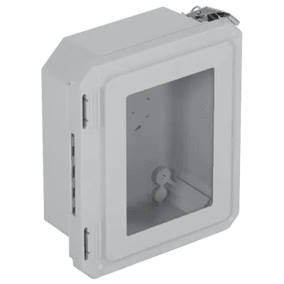 Caja Impermeable De Fibra De Vidrio, 8.77" (22.27cm) Alto x 6.77" (17.19cm) Ancho x 4.06" (10.31cm), Con Ventanilla, Listado UL/cUL, Hecho En EE.UU, Serie EnviroArmour®