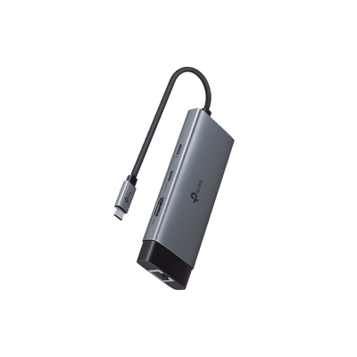 Adaptador HUB 6 en 1, 1 puerto USB-C entrada, 1 puerto HDMI 4K, 1 puerto Ethernet Gigabit, 1 puerto USB-C y 2 puertos USB-A
