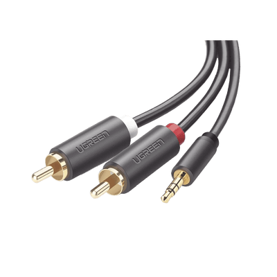 Cable Adaptador de 3.5mm Macho a 2 RCA Macho / 3 Metros (9.84 Pies) / Color Gris / Blindaje Múltiple / ABS / Alta Calidad
