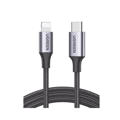 Cable USB-C a Lightning | 1 Metro (3.28 Pies) | Certificado MFi | Carga Rápida 60W | 480 Mbps | Conector C94 | Adecuado para iPhone, iPad y iPod | Protección Integrada | Caja de Aluminio | Nylon Trenzado | Color Negro