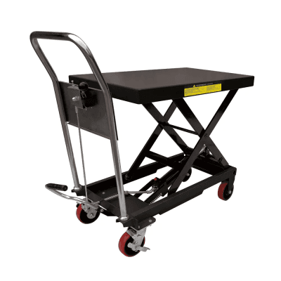 Mesa Elevadora Hidráulica / Capacidad 300 kg a 1 t / Ruedas de Poliuretano / Sistema Hidráulico con Freno / Soporte de Tijera / Ideal para Cargas Medias y Pesadas