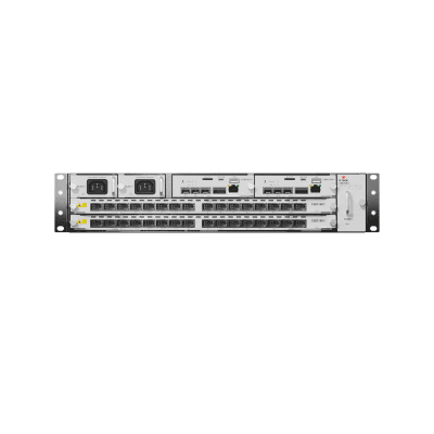 OLT Modular tipo Chasis GPON/XGS-PON Combo,1 Tarjeta de Servicio de 16 Puertos GPON, 2 Ranuras, 2 Fuentes de Alimentación AC, 2 UR