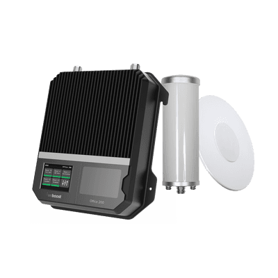 Kit Amplificador Office 200 para 2G, 3G y 4G / Mejora llamadas convencionales y VoLTE / Amplifica señal de TELCEL, AT&T y MOVISTAR / Cubre hasta 400 m² con una antena y hasta 1600 m² con 4 antenas.