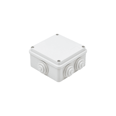Caja Estanca de PVC Para Derivación y Conexión, 6 Entradas, Tapa Atornillada,100x100x50 mm (Área Interna), Uso Exterior IP55, Material que no Propaga el Fuego y Libre de Hálogenos